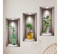 VIDSTW 3D Sticker Mural Plantes 20x40CM Décoration Murale Sticker Plante Auto Adhésif Cuisine Trompe L'oeil Mural Stickers Muraux Vases Autocollant D'Effet,pour Chambre Muraux Salon Décoration