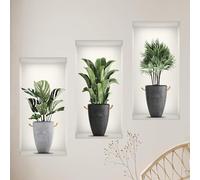VIDSTW 3D Sticker Mural Plantes 22x43CM Décoration Murale Sticker Plante Auto Adhésif Cuisine Trompe L'oeil Mural Stickers Muraux Vases Autocollant D'Effet,pour Chambre Muraux Salon Décoration