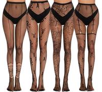 VIDSTW 4 Paires Collant Bas Résille Femme - Taille Haute Filets de Pêche Bas Femme Sexy Élastique - Collants Taille Résille Cuisse Haut Bas pour Correspondre Shorts Jupes Pyjamas