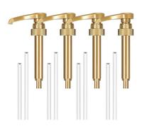 VIDSTW 4 Pièces Distributeur Sirop 8,5/17 CM Pompe Sirop Convient aux Bouteilles 750 ml/1L Distributeur Pompe Doseur avec 4 Pailles Longues et 4 Pailles Courtes pour Maison Cafés Restaurants (Or)