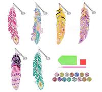 VIDSTW 6 Pièces Marque Page Diamond Painting Enfant DIY Peinture Diamant Enfant avec 1 Trousse à Outils Marque-pages en Forme de Plumes de Peinture Diamant pour 7,8,9,10,11 Ans