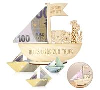 VIDSTW Cadeau Naissance Bois de L'arche de Noé Cadeau en Argent Créatif DIY Cadeau D'argent de Baptême Cadeau de Baptême Arche de Noé en Bois pour Garçon et Fille