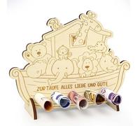 VIDSTW Cadeau Naissance Bois de L'arche de Noé Cadeau en Argent Créatif DIY Cadeau D'argent de Baptême Cadeau de Baptême Arche de Noé en Bois pour Garçon et Fille (Type A)