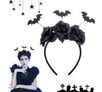 VIDSTW Halloween Femme Serre Tete, Halloween Decoration Bandeau Cheveux Femme avec Fleurs Noires et Chauve Souris, Decoration Halloween Headband Halloween Serre Têtes Halloween Fleur Serre Tete