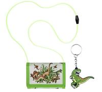 VIDSTW Porte Monnaie Enfant Garçon Et 1 Porte-clés Portefeuille Ado Garcon Motif Dinosaure Sac Tour de Cou pour Enfants Réglable Imperméable pour Noël Anniversaires Nouvel an