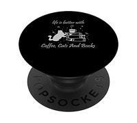 Vie avec les chats, café et livres Littérature Lecture PopSockets PopGrip Interchangeable