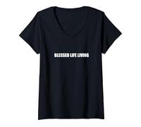 Vie bénie Vivre T-Shirt avec Col en V, Femme, Noir, M
