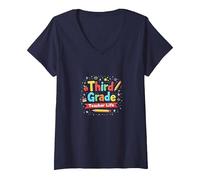 Vie de l'enseignant de troisième année : Aventure éducative colorée T-Shirt avec Col en V, Femme, Bleu Marine, M