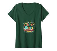 Vie de l'enseignant de troisième année : Aventure éducative colorée T-Shirt avec Col en V, Femme, Vert Forêt, XXL