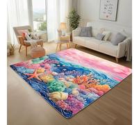 Vie Marine avec Coraux et Étoiles de Mer Tapis Antidérapant 150x210cm - Rayures Geometrique Ondulées Imprimé Ne perd Pas Ses Poils - Tapis Lavable pour Salon, Chambre à Coucher, Descente de Lit