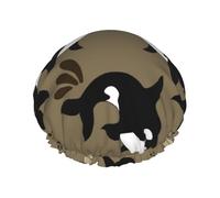 Vie marine Baleine Gros poisson drôle Animal,Bonnet de douche/bonnet de nuit double couche imperméable et élastique, bonnet de bain réutilisable