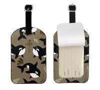 Vie marine Baleine Gros poisson drôle Animal,Étiquettes à bagages en cuir PU, étiquette nominative de voyage résistante, lot de 2