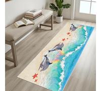 Vie Marine, Dauphin, Étoile de Mer Tapis de Couloir Lavable 120x360 cm Paillasson Interieur Entree Vagues de Plage Doux Tapis Passage pour Entrée Cuisine Chambre à Coucher Launtry D'ailleurs
