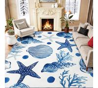 Vie Marine Pois Étoile Mer Algues Imprimé Antidérapant Tapis, 140 x 200 cm | Vacances Plage Style Salon Tapis, Bleu Poil Ras Confortable Lavable en Machine Tapis pour Couloir Chambre