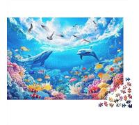 Vie Marine sous-Marine - Puzzle de 1000 pièces en Carton 100% recy aleines, Dauphins et récifs coralliens - Cadeau Amusant pour Adultes et Enfants - 52 x 38 cm