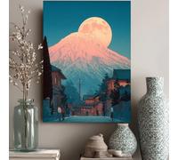 VIEAXSQU Impression sur toile japonaise, motif pleine lune dans une rue de ville, décoration murale paysage vintage (70 x 90 cm/sans cadre)