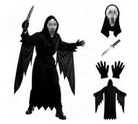 Viechoes Déguisement Halloween Scream Costume Ghostface Masque 5 Pièces | Costume Ghostface | Déguisement Halloween Scream 5 Pièces | Polyester EVA avec Masque Couteau Ceinture Gants