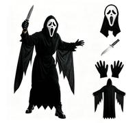 Viechoes Déguisement Halloween Scream Costume Ghostface Masque 5 Pièces | Costume Ghostface | Déguisement Halloween Scream 5 Pièces | Polyester EVA avec Masque Couteau Ceinture Gants
