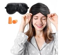 Viedouce Masque de Sommeil, Masque de Nuit Soie, 100% Soie Naturelle Occultant Ultra-Douce pour Voyage Masque de Yeux, pour Dormir (Noir)