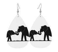 (Vieil Éléphant Et Jeune Éléphant) Boucle D'Oreille Double Face Boucles D'Oreilles Légères Pendantes En Cuir Pour Quotidien Femme