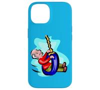Vieil homme sur une balançoire de pneu heureux dessin animé classique graphique Coque pour iPhone 14