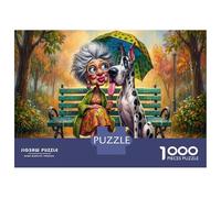 Vieille Dame et Grand DanoisPuzzles 1000 Pièces Parc d'automne pour Couples Anti-Stress Divertissement Familial Cadeau De Noël 38x26cm/1000pcs