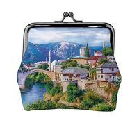 Vieille Europe Pont Imprimer Petit Porte-Monnaie Kiss-Lock Pochette en Cuir Changer Portefeuille Cadeaux pour Hommes Femmes