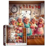 Vieille femme dansant dans la cuisine puzzles pour adultes 1000 pièces Amusant Good Friends Puzzles Wall Decor Happy Grandma's Key Puzzles Magic Puzzle Family Challengings Game Gift