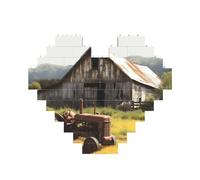 Vieille grange en bois avec tracteur rouillé - Bloc de briques de construction en forme de cœur - Puzzle photo personnalisé pour adultes - Micro blocs de construction 3D pour décoration d'intérieur
