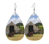 Vieille grange en bois avec tracteur rouillé en cuir boucles d'oreilles pour femme en forme de larme pendante accessoires de mode à porter au quotidien fête, taille unique, Cuir