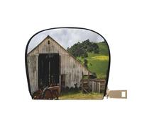 Vieille grange en bois avec tracteur rouillé pour cartes de crédit pour homme et femme, étui en cuir avec fermeture éclair, petit portefeuille pour voyage, blanc, Taille unique