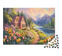 Vieille Maison en Briques rosesPuzzles pour Adultes 70x50cm/1000pcs,Jeux De Défi Tulips Tournesols and Roses