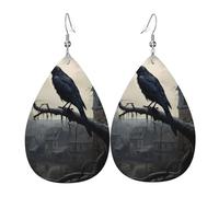 Vieille Maison Et Corbeau Noir Boucles D'Oreilles En Cuir Forme De Goutte Amusantes Boucles D'Oreilles Pendantes En Forme Légères Boucle D'Oreille En Simili Cuir Pour Fêtes Quotidien