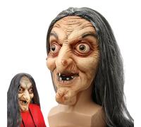 Vieille Masque Sorcière Halloween - Masque Réaliste en Latex avec Cheveux, Visage Complète pour Carnaval, Fête, Déguisement et Cosplay