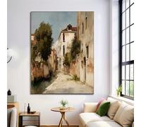 Vieille Rue De Venise Affiche Toile Art Mural Peinture, Peinture À L'Huile Vintage Impression Sur Toile Photo Peintures 80×120 cm, Brun Décoration Murale Pour Salon Chambre Maison Cuisine, Sans Cadre