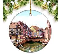 Vieille ville de France Petite Venise Colmar Décorations de Noël pour arbre Pendentif en céramique Double face Décoration Cadeaux de Noël Souvenirs de voyage en porcelaine