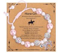 ViEinkaufen Bracelet à breloques en forme de cheval pour filles, bracelet d'amitié réglable en perles d'imitation rose pour enfants, bijoux pour filles, cadeaux pour femmes