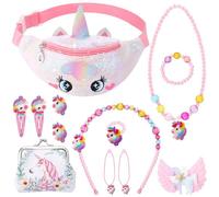 ViEinkaufen Lot de 13 sacs à bandoulière licorne pour filles avec sac à main, portefeuille, colliers, bracelets, boucles d'oreilles, bagues, bandeau, épingles à cheveux, cadeaux d'anniversaire