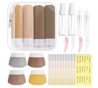 ViEinkaufen Lot de 19 flacons de voyage pour articles de toilette, rechargeables, étanches, accessoires essentiels de vacances, conteneurs compressibles en silicone avec sac transparent pour