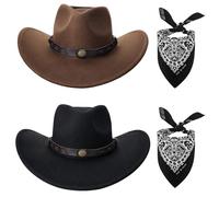 ViEinkaufen Lot de 2 chapeaux de cowboy unisexes en feutre - Accessoires de costume Texas Texan pour homme et femme - Pour fête costumée