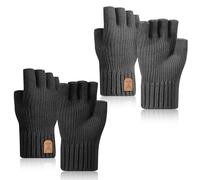 ViEinkaufen Lot de 2 paires de mitaines d'hiver pour homme et femme pour le travail, la conduite, la course, le vélo, l'escalade (noir et gris)