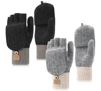 ViEinkaufen Lot de 2 paires de mitaines thermiques en tricot pour écran tactile - Mitaines convertibles pour homme et femme - Pour le ski, le cyclisme