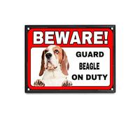viemso Plaque en métal vintage en forme de chien avec inscription Beagle Warning Guard - Décoration murale amusante - 30,5 x 40,6 cm - Avec cadre en métal noir