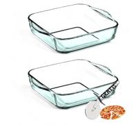 Vienberg Lot de 2 plats à gratin en verre borosilicate - Rectangulaire, carré, rond - Résistant à la chaleur jusqu'à 300 °C - Passe au four et à la cuisinière