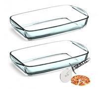Vienberg Lot de 2 plats à gratin rectangulaires, carrés, ronds - En verre borosilicate - Résistant à la chaleur jusqu'à 300 °C - Passe au four et à la cuisinière