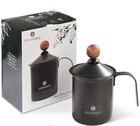 VIENESSO Moussoir à lait en acier inoxydable (manuelle) : Moussoir à lait/Moussoir à lait avec double tamis : produit une mousse de lait crémeuse pour les spécialités de café, avec cuillère