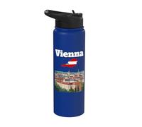 Vienne voyage souvenir horizon amant carte Autriche drapeau autrichien Stainless Steel Insulated Water Bottle