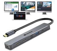 VIENON Adaptateur USB C Hub HDMI VGA pour triple moniteur, station d'accueil 5 en 1 pour ordinateur portable avec HDMI 4K double + VGA 1080p + USB 3.0 + PD 100 W confortable pour MacBook Pro, XPS plus