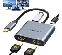 VIENON - Adaptateur USB C vers double HDMI 4K @ 60 Hz, adaptateur HDMI USB C pour deux écrans avec USB-A 3.0, PD 100 W compatible avec MacBook Air/Pro, plus ordinateur portable Thunderbolt 3/4