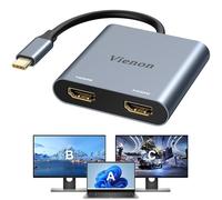 VIENON Adaptateur USB C vers HDMI Dual 4K 60Hz Splitter Type C vers HDMI pour 2 moniteurs, (Thunderbolt 3/4) USB C vers Dual HDMI Hub Extender Display pour MacBook Air/Pro, Dell XPS, Surface